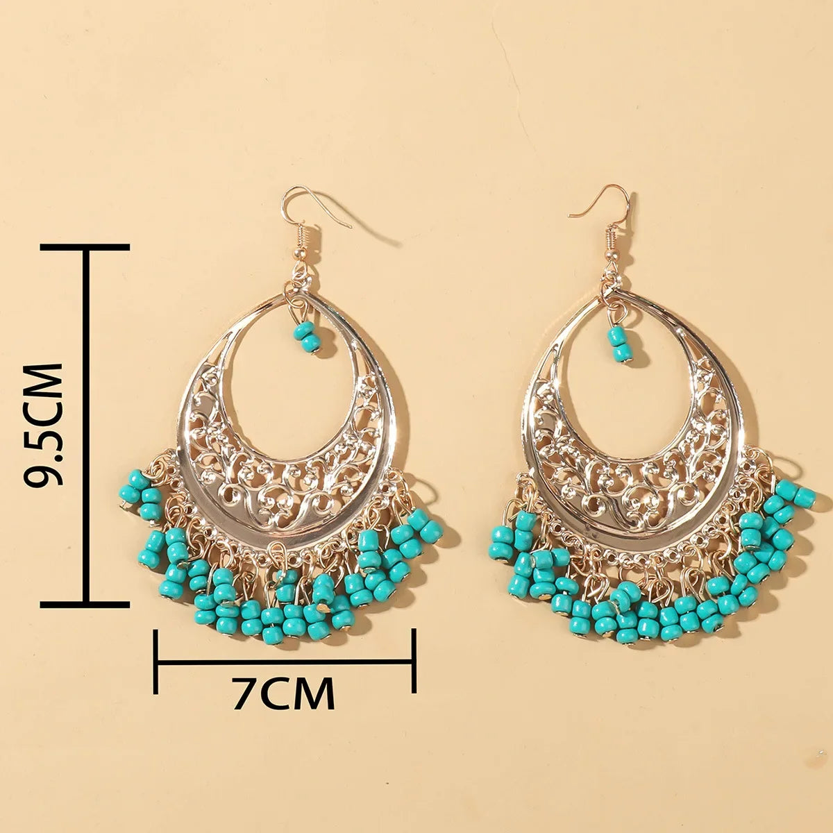 Bohemian Matte Color Block Pearl Tassel Women's Earrings Trendy Personality Circle Splicing Ear Studs Elegant Ladies Hoops