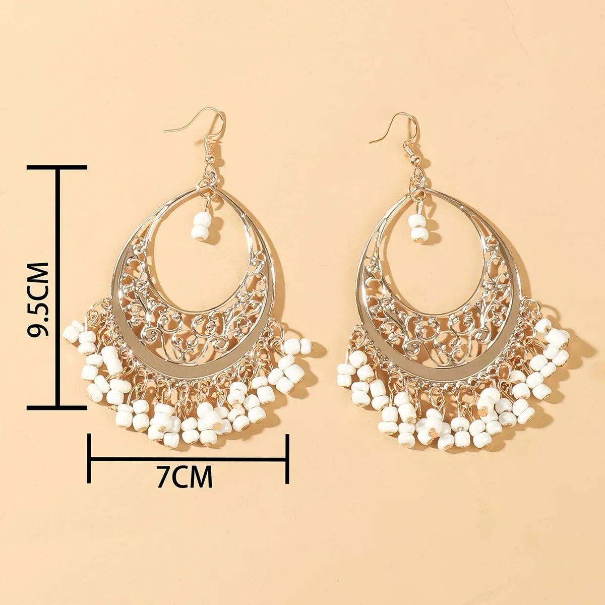 Bohemian Matte Color Block Pearl Tassel Women's Earrings Trendy Personality Circle Splicing Ear Studs Elegant Ladies Hoops